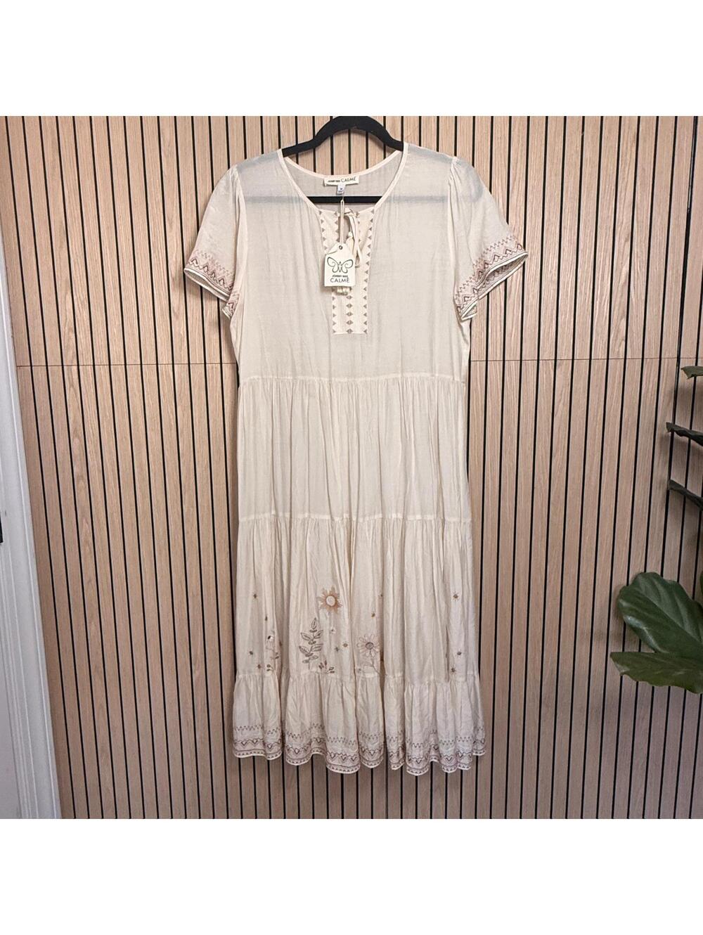 039 Johnny Was Calme Embroidered Boho Midi Dress (XS, NWT) Retail $310